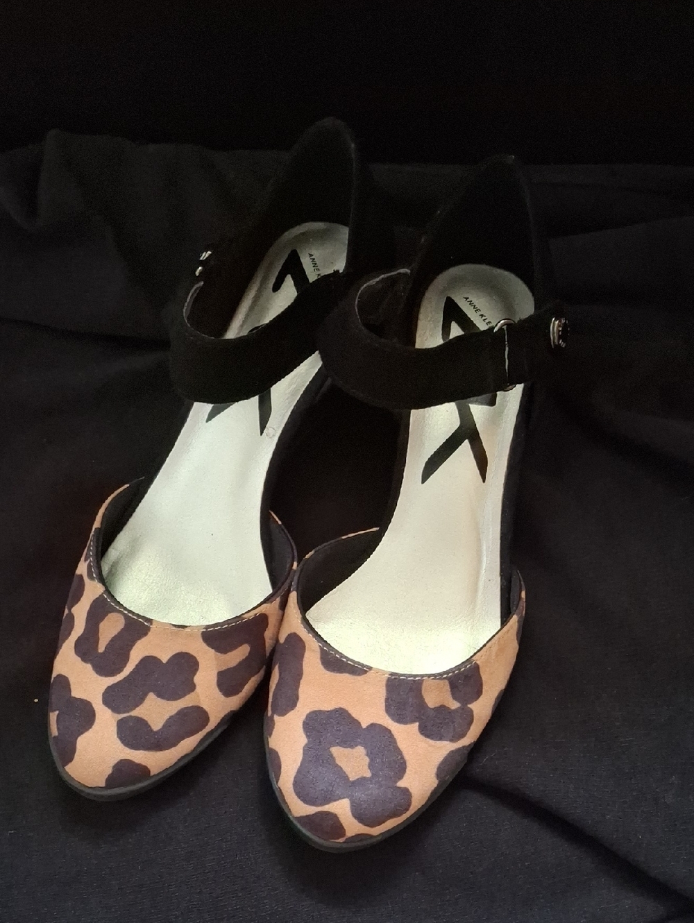 Anne Klein Sport Leopard Print Pumps with Black Ankle Strap
